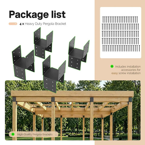 Image showing Four Pack 4x4 Post Pergola Brackets For Wood Deck Mounting Built To Last Gazebos Carports Steel Powder Coated Black