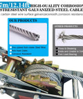 Heavy Duty 4400 Lbs Come Along Winch With 12.14 Ft Steel Cable And Dual Gear System, close-up of steel cable and gear mechanism.