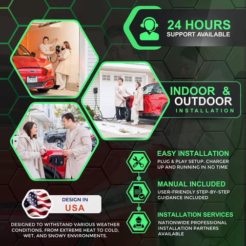 Heavy Duty Level 2 EV Charger 48 Amp Wall Mount Station with installation support for indoor and outdoor use.