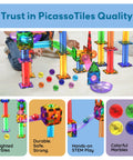 Totally Fun 8 Piece Marbles For Magnetic Block Tiles Marble Run Tracks Set with colorful stem building pieces.