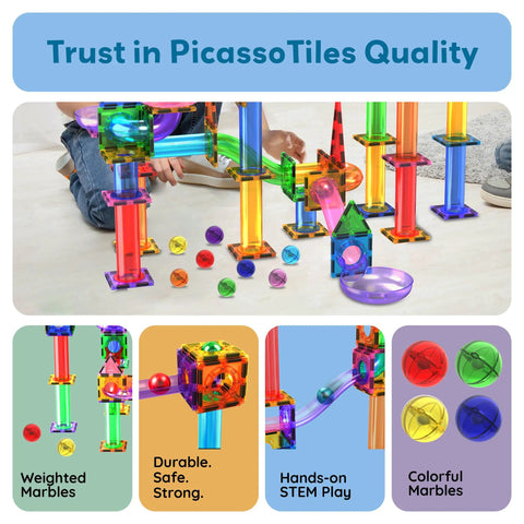 Totally Fun 8 Piece Marbles For Magnetic Block Tiles Marble Run Tracks Set with colorful stem building pieces.