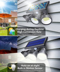Solar Outdoor Lights With Motion Sensor for Yard and Garage Boss Level Bright 7000K Flood Light with 3 adjustable heads.