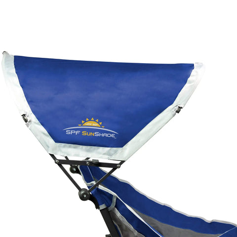 Pod Rocker Outdoor Rocking Chair With SunShade Canopy showing UPF 50 sun shade detail.