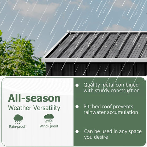 8x8 Ft Outdoor Metal Storage Shed With Lockable Doors Updated Frame Structure, rain-proof steel roof under rainfall