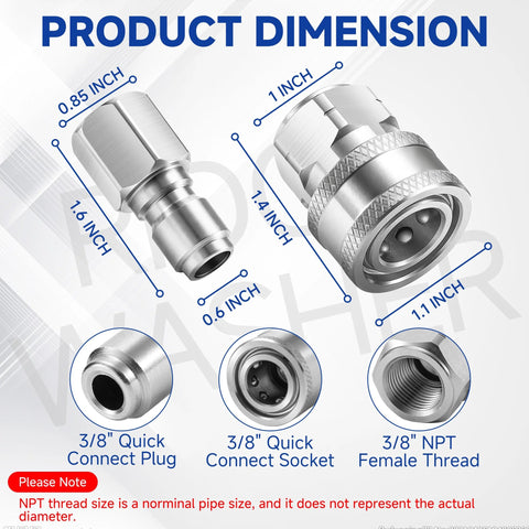 RIDGE WASHER 3/8 in pressure washer quick-connect kit; stainless steel adapters, 3/8 in NPT female thread, 12 pcs