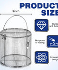 Built Tough 304 Stainless Steel Parts Washer Basket 8.5 By 9 Inch Shop Ready Industrial Mesh Tray showing dimensions and features.