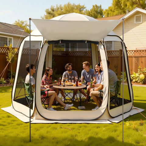 Big Pop Up Screen Tent 10x9.2 Ft With Awning Portable Gazebo For Four To Eight People used for backyard gathering