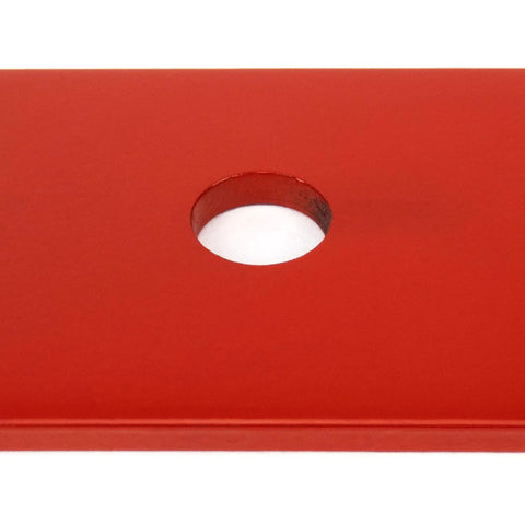 Close-up of a 54-inch deck blade center hole, part of Three Pack 54 Inch Deck Blades For Zero Turn Mowers Fits MZ Magnum Rambler CZT Outlaw Deck Models Replacement Blades Made In USA Heavy Duty Performance
