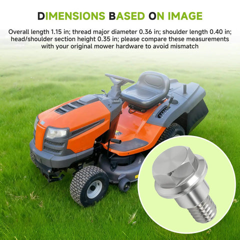 2 Pack Heavy Duty Shoulder Bolts For Riding Mower Deck Suspension And Chassis Hardware Cross Reference 532196539 196539 5321965 39 Compatible With Husqvarna And More Lawn Tractors image with mower and bolt.