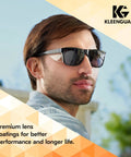 Man wearing Unisex Maverick Safety Glasses With Anti Fog Coating And Smoke Lenses Black Frame Lightweight Polycarbonate Lenses