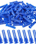 Blue 500 Pcs Plastic Drywall Anchors Ribbed Lightweight Hollow Walls Mounting Set For Light Duty Picture Artwork Decor Projects Includes #8-10-12 X 1-1/4 Inch With Anti Rotation Rib Design in assorted sizes.
