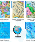 10 Inch Kids Globe For Learning, Durable Thick Base, 360 Degree Rotation, showing countries, provinces, ocean currents.