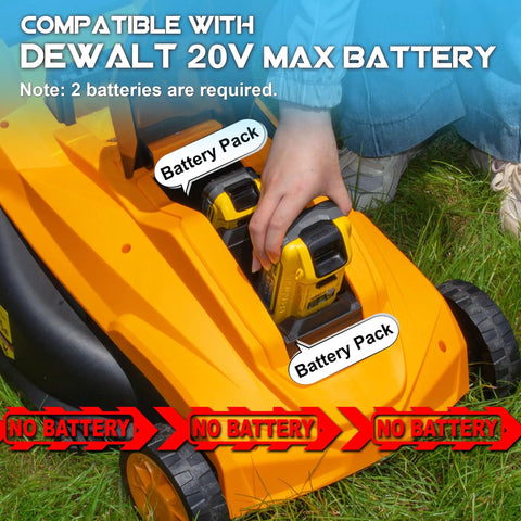 40V Cordless Lawn Mower With Brushless Motor 18 Inch Deck 6 Position Height Adjustment Requires Two 20V Max Batteries No Battery Included Compatible With Existing 20V System For Quick Yard Cleanup Mow Through The Yard With Ease. DEWALT battery pack slot