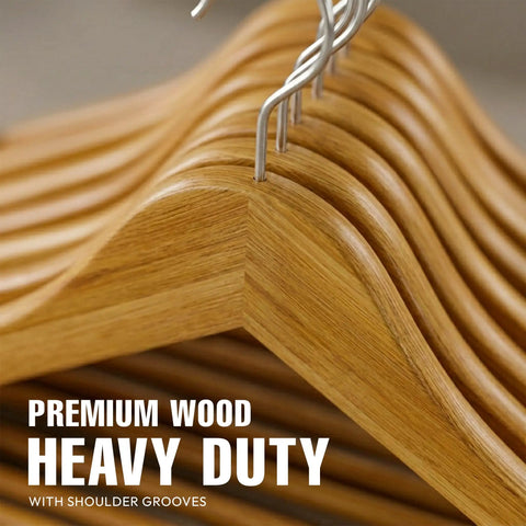 Premium Wooden Coat Hangers Set Of 30 With Slim Profile Built To Last 360 Degree Rotating Hook Contoured Shoulders Close-up