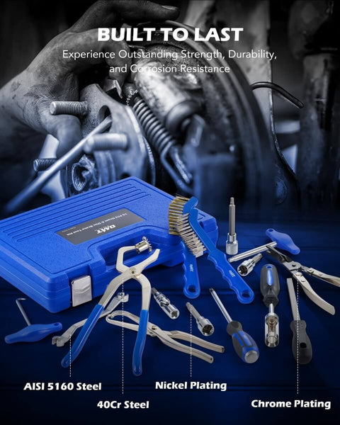 Pro Grade 15 Piece Drum And Disc Brake Tool Kit With Brake Spring Pliers Caliper Brushes Drum Brake Spring Tool