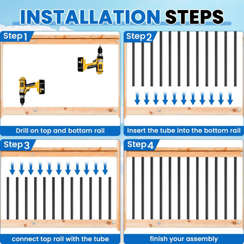 Installation steps for 36 Inch Hollow Round Aluminum Deck Balusters Black Powder Coated For Weather Resistant Outdoor Railing Spindles