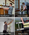 Telescoping Ladder 12.5 Foot Aluminum Extension Ladder With Independent Locking Mechanism in various uses and settings.