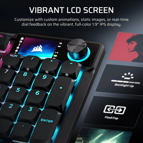 Next Level Wireless RGB Gaming Keyboard With Sleek Aluminum Build And Zero Clutter 99 Percent Layout Providing Crisp Feedback And Stream Deck Integration For A Clean Desk Flex Every True Gamer Swears By showing vibrant LCD screen with keys and dial.