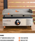 Portable 17 Inch Tabletop Griddle With Stainless Front Plate And Powder Coated Steel, lightweight design on a wooden table.
