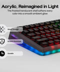 75 Percent Mechanical Keyboard With Top Shelf Frosted Acrylic Casing And Creamy Gasket Mount Smooth Wireless Gaming Board With Massive Battery Life RGB shine through caps and glowing edges.