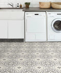 Grey and cream peel and stick vinyl floor tiles for a modern farmhouse vibe no tools needed easy install with permanent adhesive