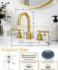 Diagram showing dimensions of Gold 3 Hole Widespread Bathroom Faucet with 8 Inch Centers Two Handle Brass Vanity Tap Antique Style With Pop Up Drain.