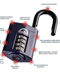 Beefy 4 Wheel Combination Padlock With Hardened Steel Shackle And Alloy Lock Body Weatherproof For Home Shed Gate Boat Garage