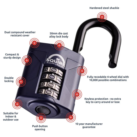 Beefy 4 Wheel Combination Padlock With Hardened Steel Shackle And Alloy Lock Body Weatherproof For Home Shed Gate Boat Garage