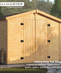 Wooden shed with 3.5 Inch Heavy Duty Gate Hinges Black Strap Hinges, ideal for indoor outdoor use and durability on doors and fences.