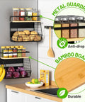 Magnetic Fridge Shelf With Wood Lid Durable Fruit Potato And Onion Storage Bins Pantry Organizer For Refrigerator Kitchen Counter And Cabinet Large Magnetic Spice Rack For Easy Refrigerator Organization, shown with spice jars and produce.