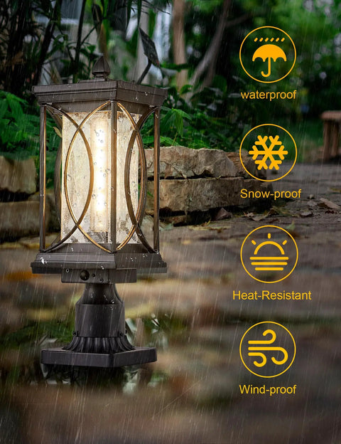 No Brainer Outdoor Post Lantern With PIR Motion Sensor And Dusk To Dawn Sensor Black Aluminum Pillar Light under rain