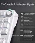 CNC knob and indicator lights details on Dope Tri Mode Wireless Mechanical Keyboard With Hot Swappable Prelubed Coconut Switches.
