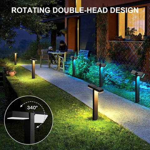 Low Voltage Outdoor LED RGBW Landscape Lights 12V 8W, 400LM Smart Path Lights illuminating a garden walkway at night.