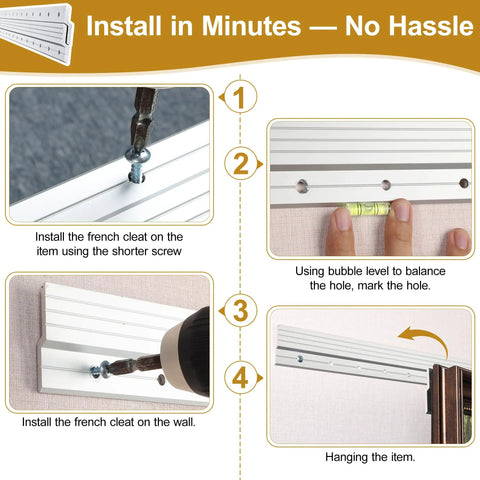 Installation guide for 30 Inch Aluminum Z Clip Hanger Set, Heavy Duty Mirror Mounting Hardware For Mirrors, Cabinets, Frames, 2 Pairs