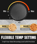 FineMade 10 Inch Electric Roti Maker Machine With Precision Temp Control Detachable Handle knob for adjustable browning levels.