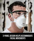 Person wearing glasses and Particulate N95 Respirator 9205 Flat Fold Lightweight Non Valved 20 Count Pack NIOSH Approved 95 Percent Filtration