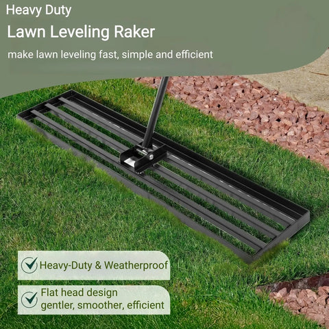 Lawn Leveling Rake With 72 Inch Non Slip Handle, 42 By 10 Inch Leveling Tool for grass with 160 degree rotating head on turf