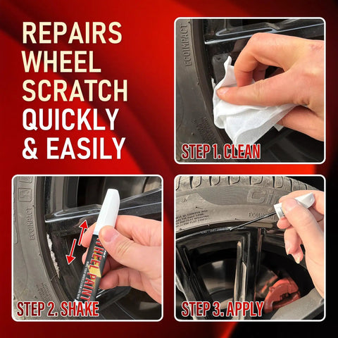 Premium Gloss Black Rim Touch Up Paint For Nixing Curb Rash And Heavy Scratches On Alloy Wheels application steps.