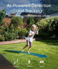 Outdoor Floodlight Security Camera With 360 Degree Pan And Tilt, 2K Video, AI Detection And Auto Tracking, Built In Siren captures child playing