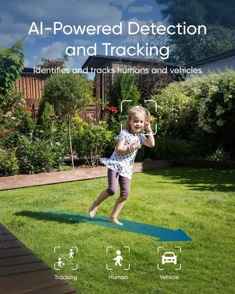 Outdoor Floodlight Security Camera With 360 Degree Pan And Tilt, 2K Video, AI Detection And Auto Tracking, Built In Siren captures child playing