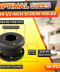Rock Solid Half Inch Rubber Grommet Kit For Ceiling Fan Blades Anti Vibration Bushings, showing optimal sizes and fit for 1/2 inch screw holes.