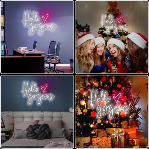 Hello Gorgeous Pink Neon Sign Light for Home Decor and Party Vibes LED Neon Strip Wall Art Shines Bright in Festive Settings