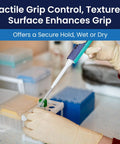 Person using Top Tier Disposable Latex Exam Gloves 6 Mil Thick Powder Free for secure grip with pipette in lab setting.