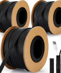 Expandable PET Braided Wire Loom Sleeve 300 Feet In One Quarter Inch One Half Inch And Three Eighths Inch Diameters Black Dope Cable Protector