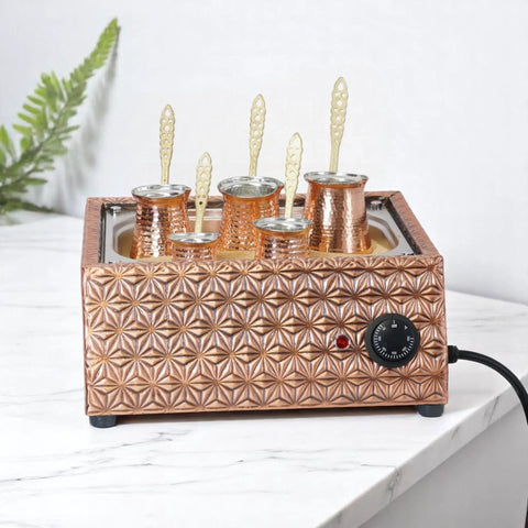 Traditional Handcrafted Copper Coffee Maker With Five Pots For Turkish Coffee And More 1000 Watt 110 Volt Durable Copper