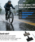Cyclist biking in rain with Front And Rear Disc Brake Caliper Kit With Resin Semi Metallic Pads for wet performance