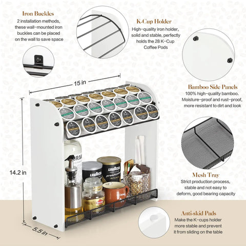 Large Capacity K Cup Holder And Coffee Pod Organizer For Home Office And Kitchen Counter Storage Holds 28 Pods On Top Plus Space For Extra Cups And Accessories