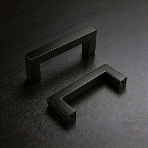 10 Pack 3 Inch Black Stainless Steel Cabinet Pulls For Kitchen Cabinets, Bathrooms And Furniture, side view on dark surface