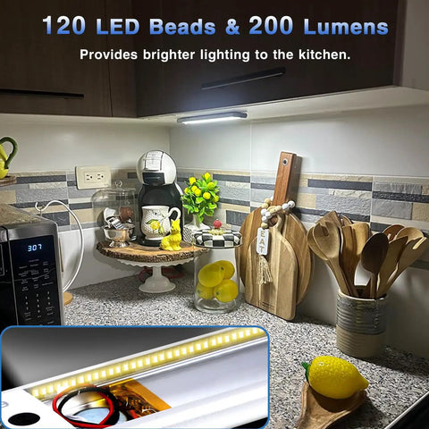 Under Cabinet Lighting With Motion Sensor And Hand Wave Activation, 120 LED Three Color Temperature Night Light in kitchen