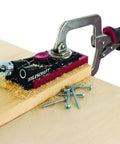 Premium Pocket Hole Jig Bundle With Double Barrel And Single Barrel Jigs, 2 Inch Face Clamp, Imperial And Metric Scales in use on wood